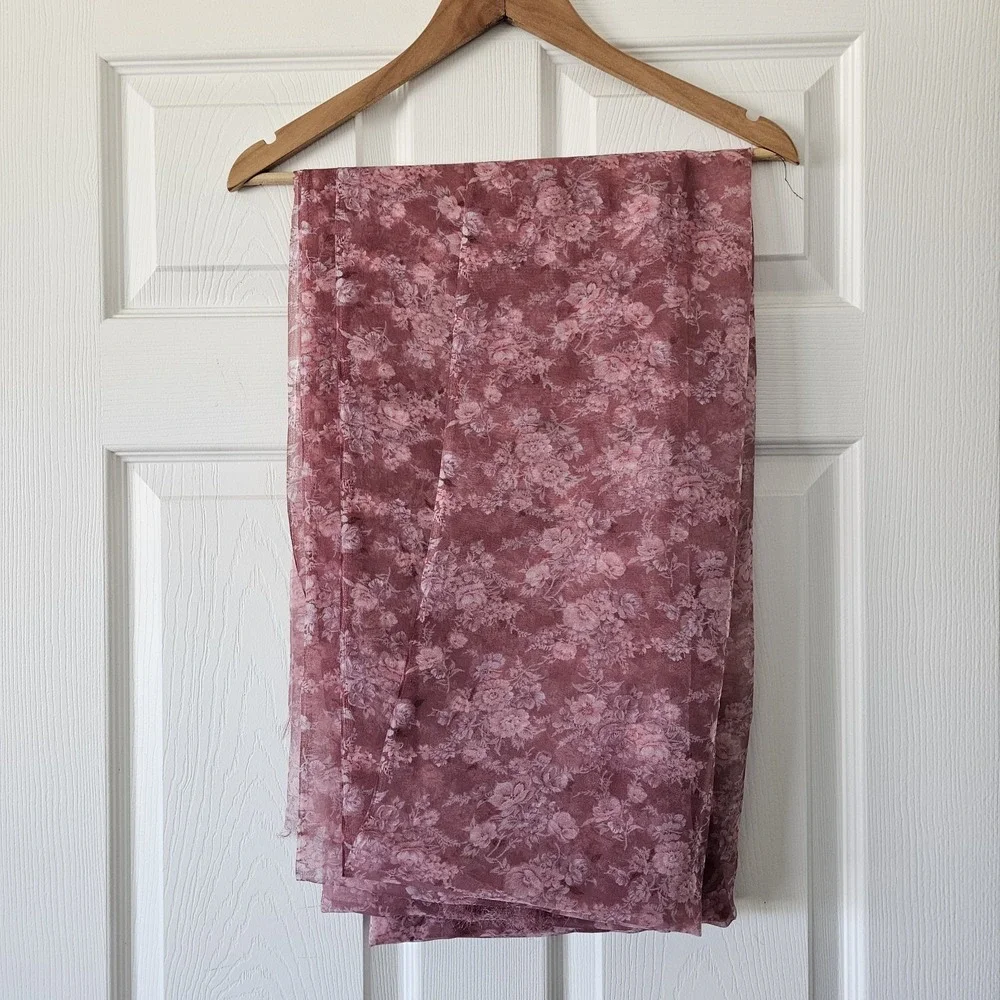 Vintage 2000s Sheer Mauve 4+ Yards Dogwood Rose Floral Flower Fabric #34